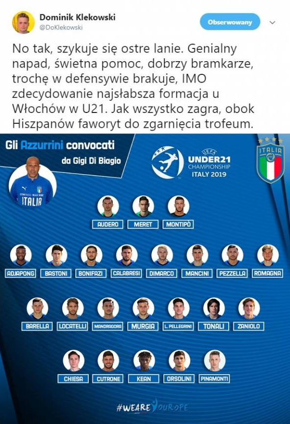 Piekielnie MOCNA KADRA Włoch na EURO U21